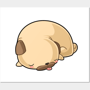 Kawaii pug dog sleeping Posters and Art